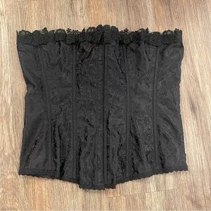 Vtg Fredericks Of Hollywood Corset Women’s Sz 40 Black Lace Trim Tie Goth Vampy